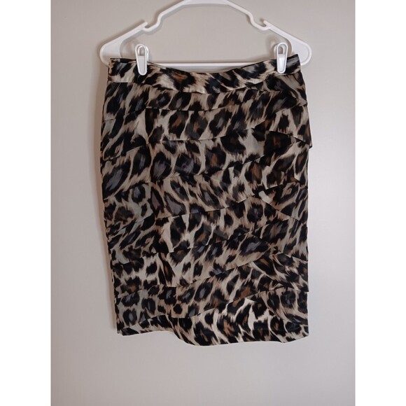 Worthington Animal Leapord Print Straight Skirt Tiered Front Size 8 - Picture 1 of 5